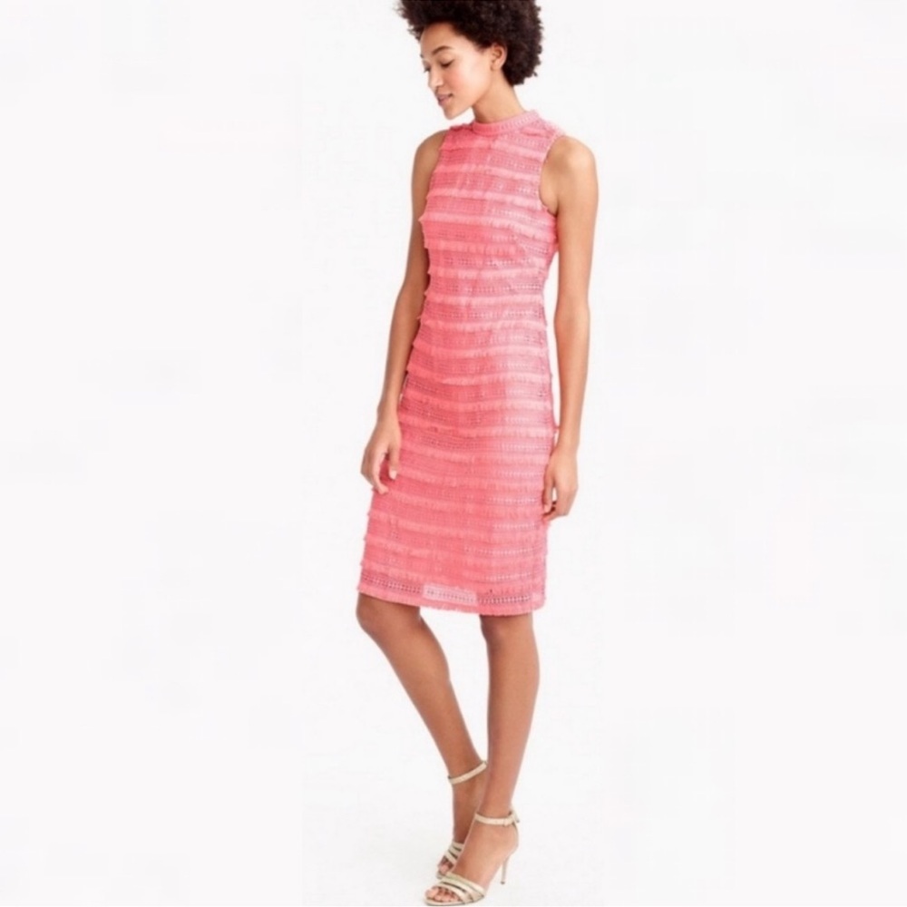 J. Crew fringy lace coral sheath dress size 6